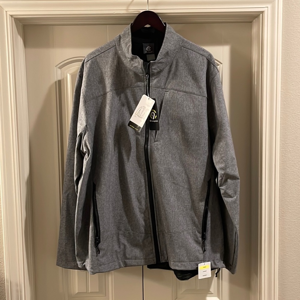 NWT Mens XXL CHAMPION Heather Gray Softshell Water Proof Stretch Jacket.